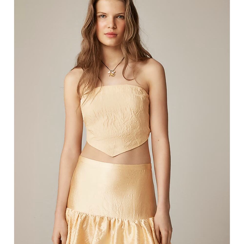 J Crew Tie Back Tube Top S NWT Yellow Beige Tan CK077 J.Crew Festival Boho